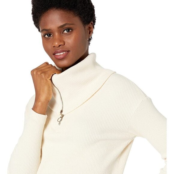 MONROW Brushed Rib 1/2 Zip Sweatshirt Sweater Size Extra Small XS Cream. - Picture 3 of 13